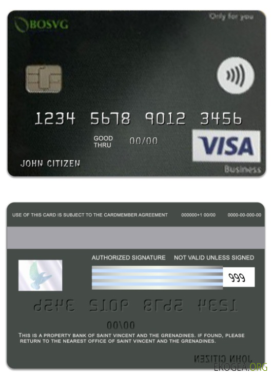 Carte de visite visa BOSVG de Saint Vincent et les Grenadines